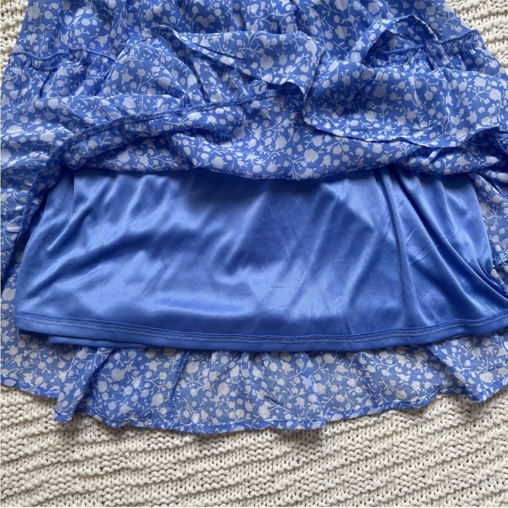 SIENNA SKY Floral Mini Skirt Ruffle Layered | Blue & White | Size: S | women - Picture 6 of 6